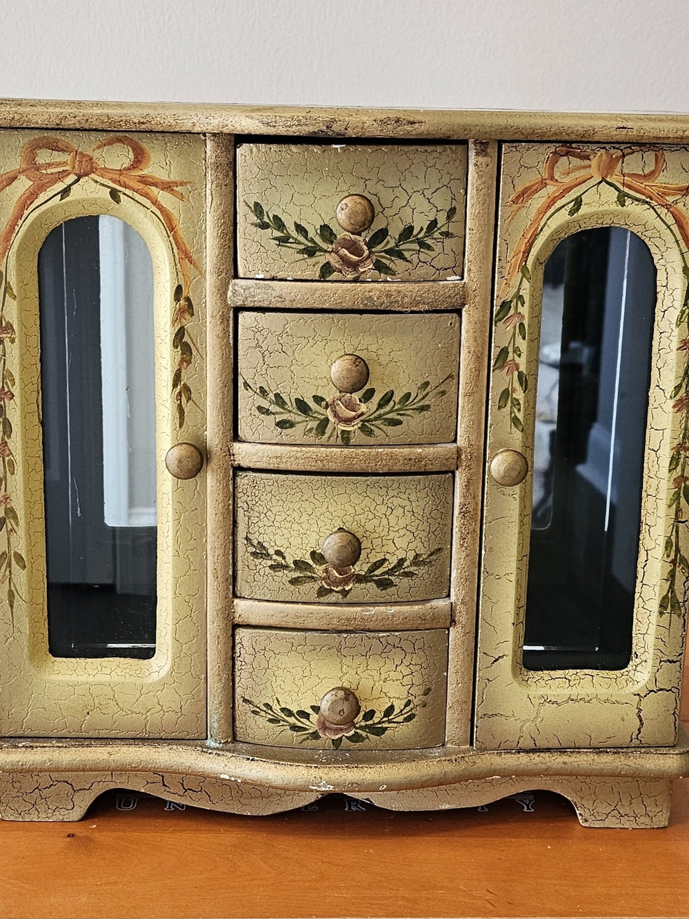 Vintage-Style Yellow Floral Jewelry Cabinet